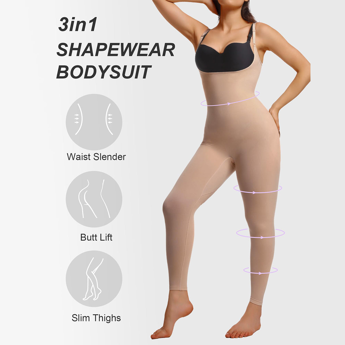 3-in-1 Seamless Open-Bust Tummy Control Legging Bodysuit