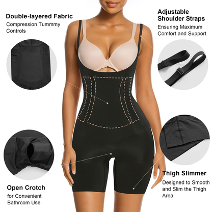 One-Piece Seamless Core-Sculpting Open-Bust Shorts Bodysuit