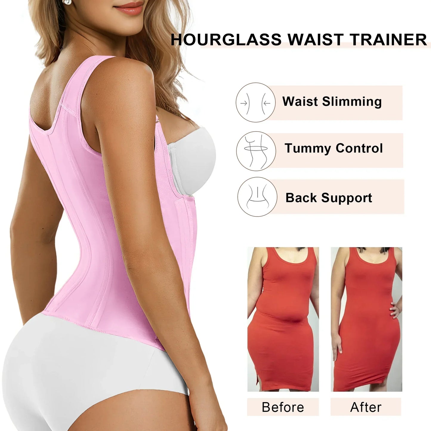 15 Flexible Steel Bones Sport Waist Trainer with Shoulder Straps