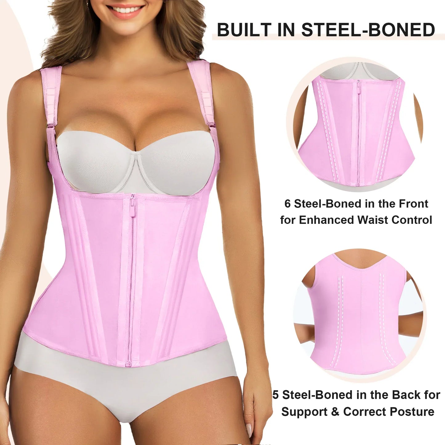 15 Flexible Steel Bones Sport Waist Trainer with Shoulder Straps